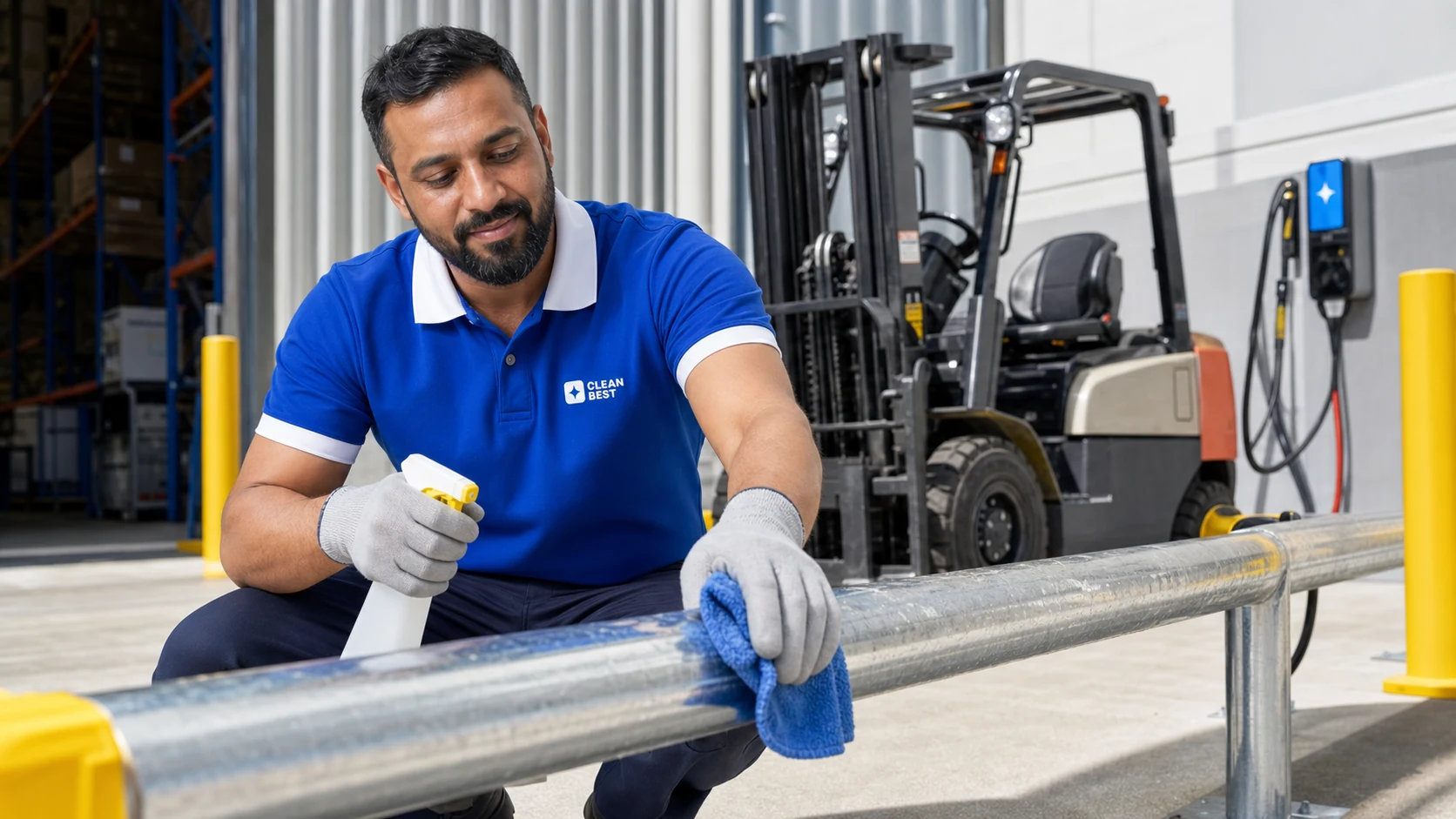 Clean Best supervisor checking a cleaned warehouse floor in Wetherill Park NSW